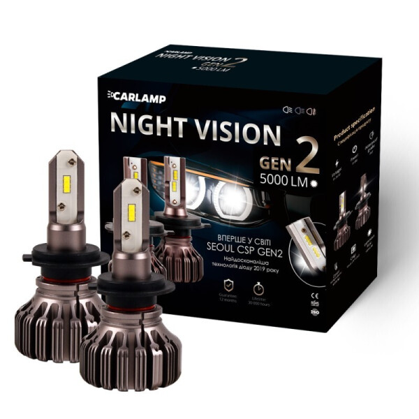 

Светодиодные автолампы H7 Carlamp Led Night Vision Gen2 Led для авто 5000 Lm 5500 K (NVGH7)