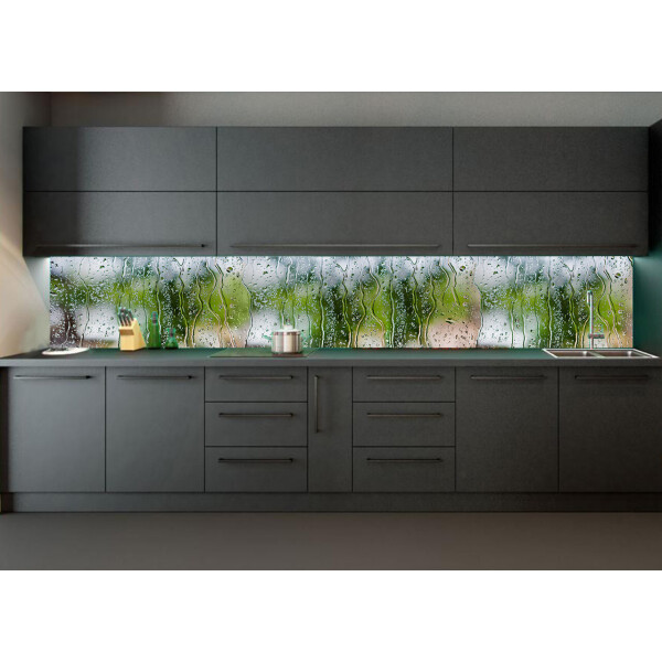 Акция на Наклейки кухонный фартук Zatarga "Дождь на стекле" 600х2500 мм зеленый от Allo UA
