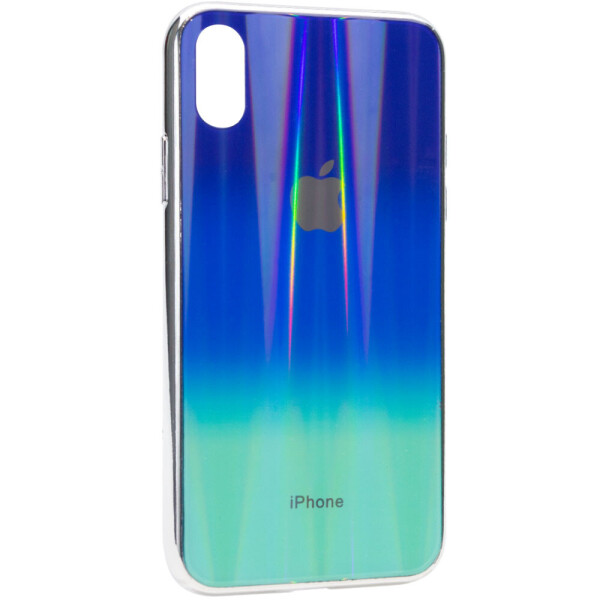 

TPU+Glass чехол Gradient Aurora с лого для Apple iPhone XS (5.8") Фиолетовый / Бирюзовый (119611)