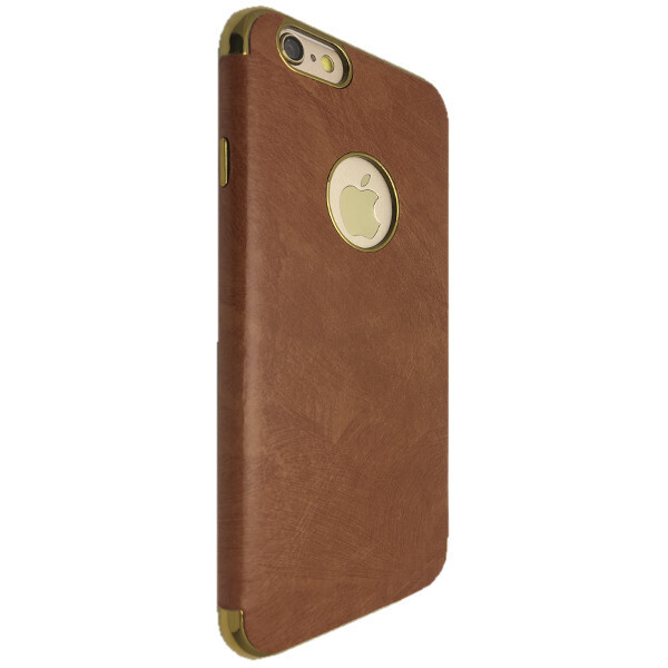 

Накладка силикон хром борт кожа под лого для Apple iPhone 6 / 6S (brown)