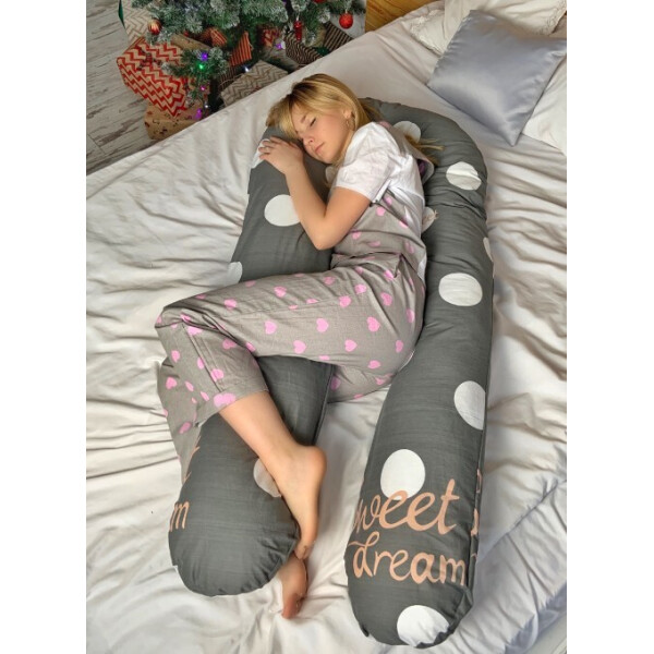 

Подушка для беременных обнимашка U образная подкова Хлопок Без Наволочки Coolki XXXL 390 см Кружки на сером