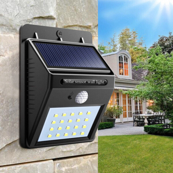 

Фонарь светодиодный Solar XF6009 Солнечная панель 20 диодов светильник навесной с датчиком движения Черный