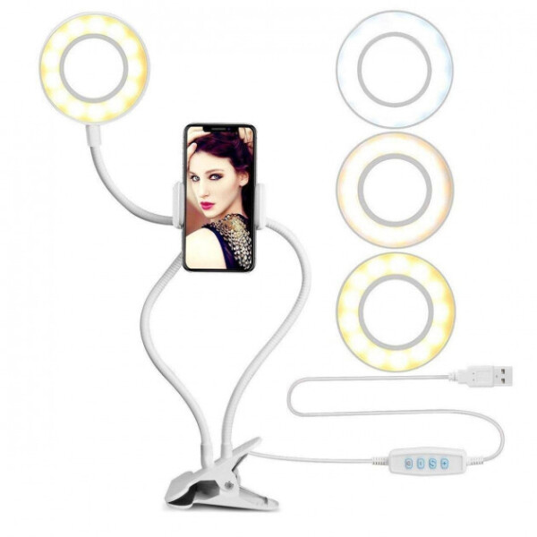 

Держатель для телефона WOW с LED подсветкой кольцо на прищепке набор блогера для прямых трансляций Белый (W1981)