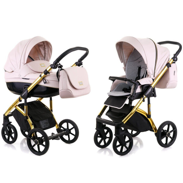 

Детская коляска 2в1 Mioobaby ZOOM универсальная для новорожденных и до 3 х лет розовая с золотыми линиями