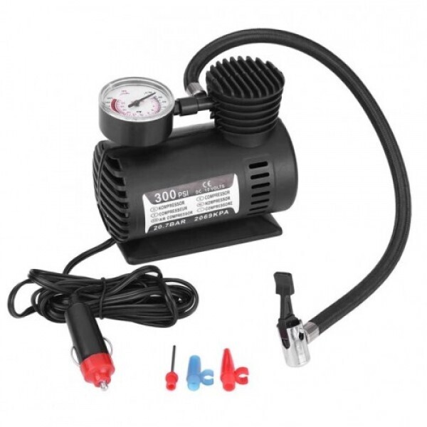 

Автомобильный электрический компрессор WOW 12V/300PS 30л Портативный универсальный воздушный насос 2 насадки Черный