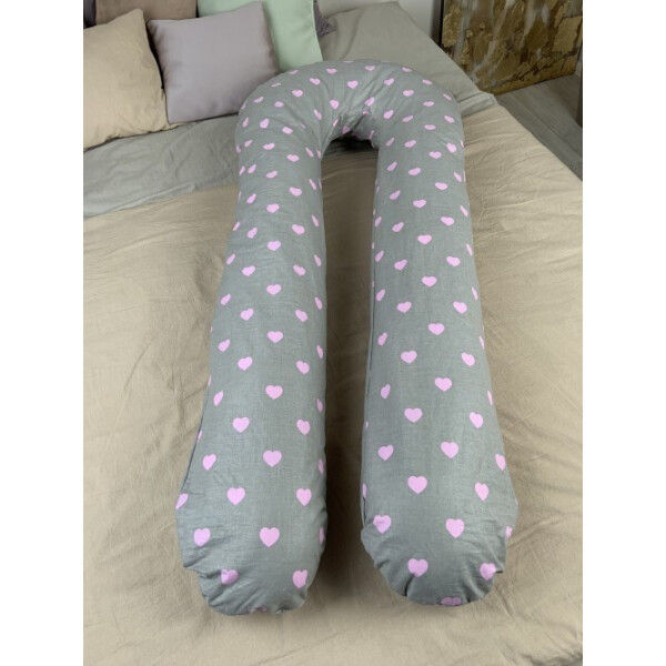 

Подушка для беременных обнимашка U образная подкова Хлопок Премиум Без Наволочки Coolki XXXL 390 см Сердца на сером