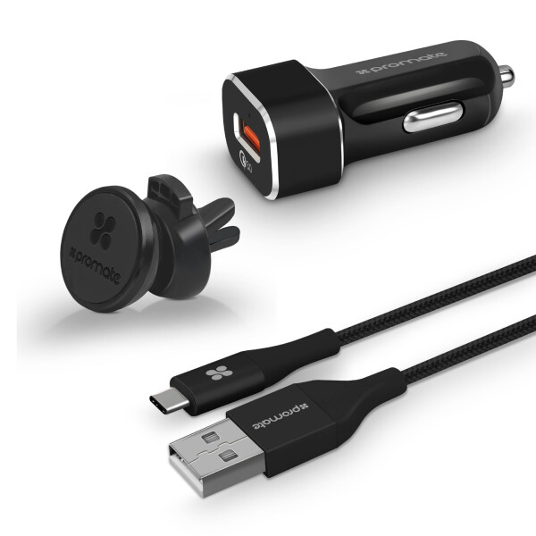 

Автодержатель для телефона с кабелем и автозарядкой Promate Autogear-QC3 Black (autogear-qc3.black)