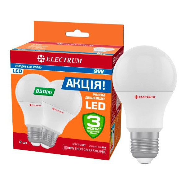 

Лампа светодиодная Electrum A55 9W PA LS-8 Е27 4000K 810lm 2шт. (A-LS-1037)