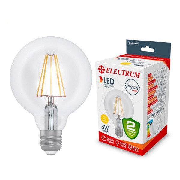 

Лампа филаментая Electrum GLOBE D95 8W GL LG-6F Е27 2700К Rf 1050lm (A-LG-0477)