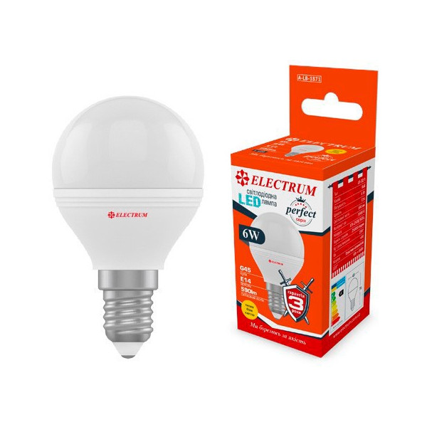 

Лампа светодиодная Electrum D45 6W PA LB-32/1 Е14 3000K 590lm (A-LB-1871)