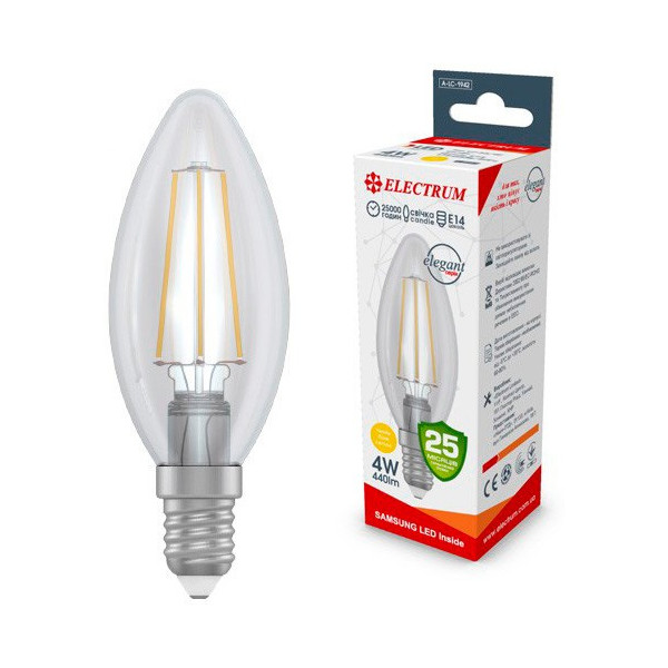 

Лампа филаментая Electrum С37 4W GL LC-33/4F Е14 3000K Rf Elegant 440lm (A-LC-1942)