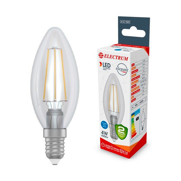 

Лампа филаментая Electrum C37 4W GL LC-4F Е14 4000K Rf 450lm (A-LC-1367)