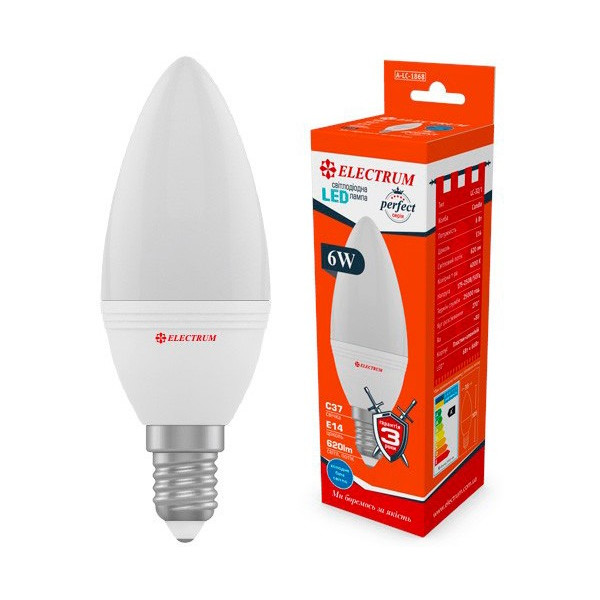 

Лампа светодиодная Electrum С37 6W PA LC-32/1 Е14 4000K 620lm (A-LC-1868)
