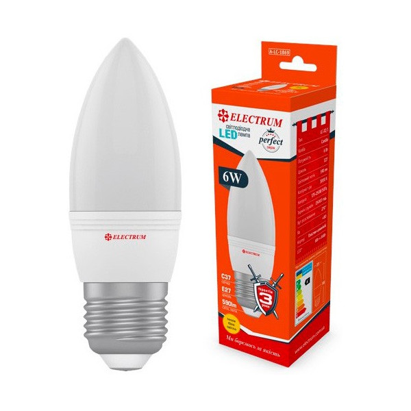 

Лампа светодиодная Electrum С37 6W PA LC-32/1 Е27 3000K 590lm (A-LC-1869)