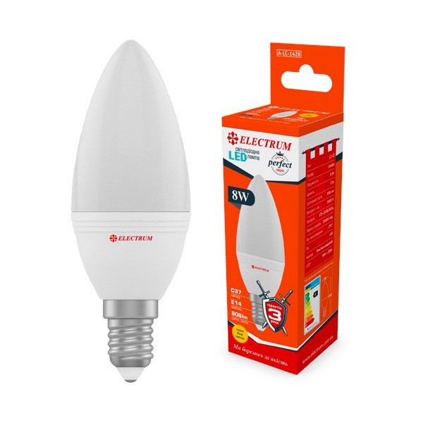 

Лампа светодиодная Electrum С37 8W PA LC-32 E14 3000K 806lm (A-LC-1428)