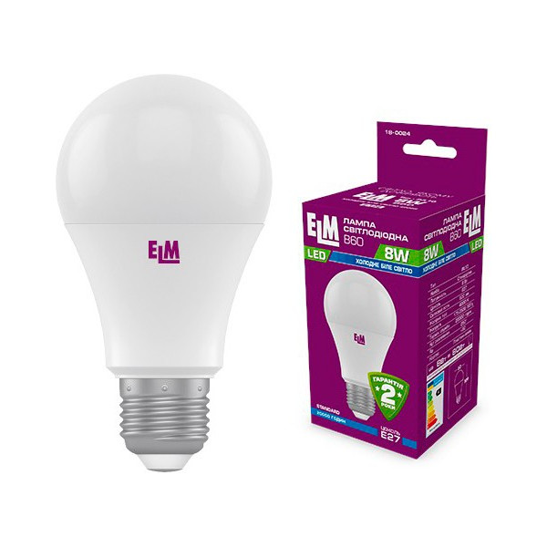 

Лампа светодиодная ELM B60 8W PA10 E27 4000K 640lm (18-0024)
