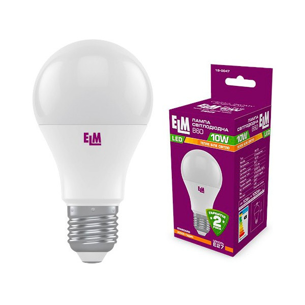 

Лампа светодиодная ELM B60 10W PA10 E27 3000K 810lm (18-0047)
