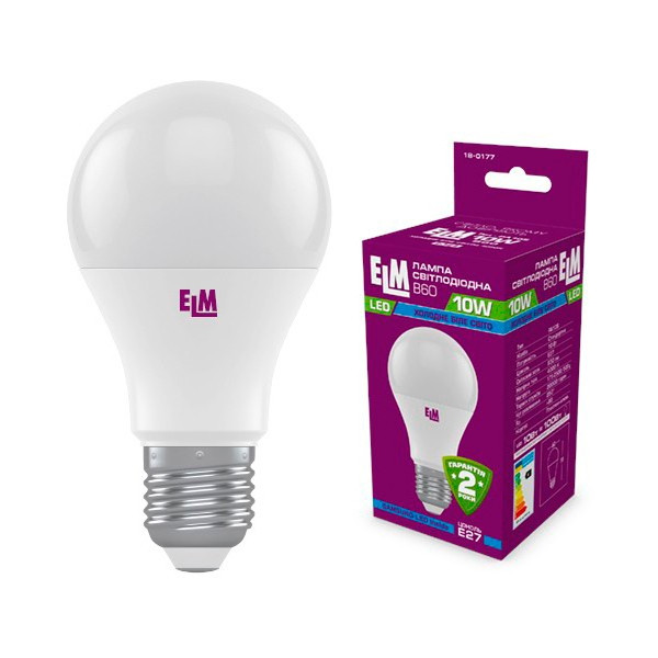 

Лампа светодиодная ELM B60 10W PA10S E27 4000K 830lm (18-0177)