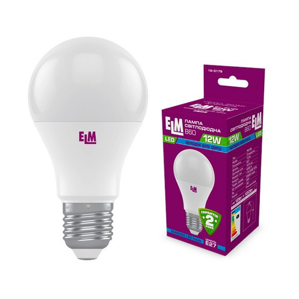 

Лампа светодиодная ELM B60 12W PA10S E27 4000K 1070lm (18-0179)