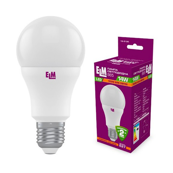 

Лампа светодиодная ELM B65 14W PA10S E27 3000K 1120lm (18-0180)
