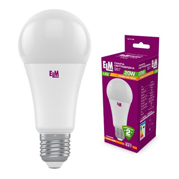 

Лампа светодиодная ELM B67 20W PA10L E27 3000K 1750lm (18-0135)