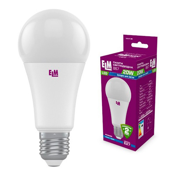 

Лампа светодиодная ELM B67 20W PA10L E27 4000K 1800lm (18-0136)