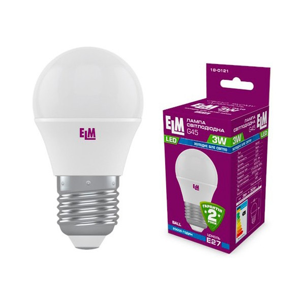 

Лампа светодиодная ELM D45 3W PA10 E27 4000K 220lm (18-0121)