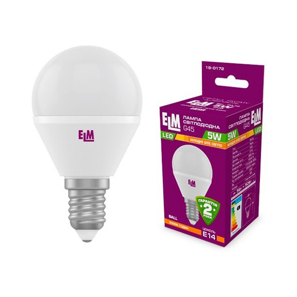 

Лампа светодиодная ELM D45 5W PA10 E14 3000K 370lm (18-0172)
