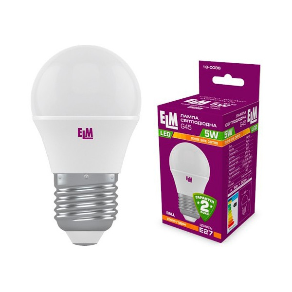 

Лампа светодиодная ELM D45 5W PA10 E27 3000K ELM 370lm (18-0086)