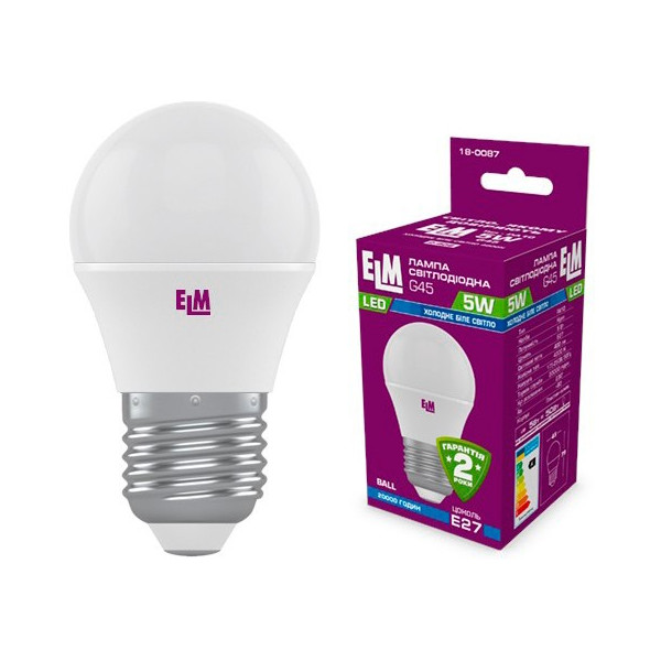 

Лампа светодиодная ELM D45 5W PA10 E27 4000K ELM 400lm (18-0087)
