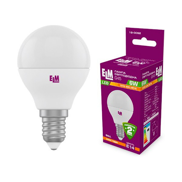 

Лампа светодиодная ELM D45 6W PA10 E14 3000K ELM 470lm (18-0092)