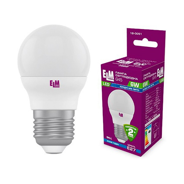 

Лампа светодиодная ELM D45 6W PA10 E27 4000K ELM 500lm (18-0051)