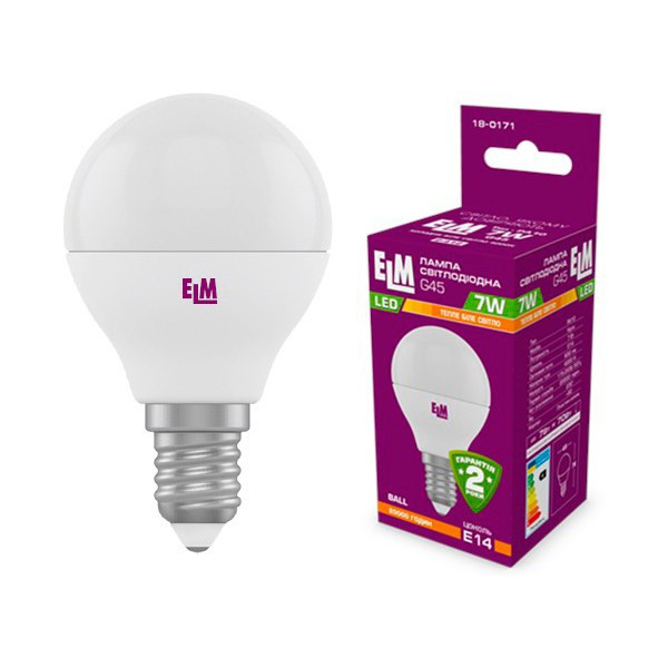 

Лампа светодиодная ELM D45 7W PA10 E14 3000K 550lm (18-0171)