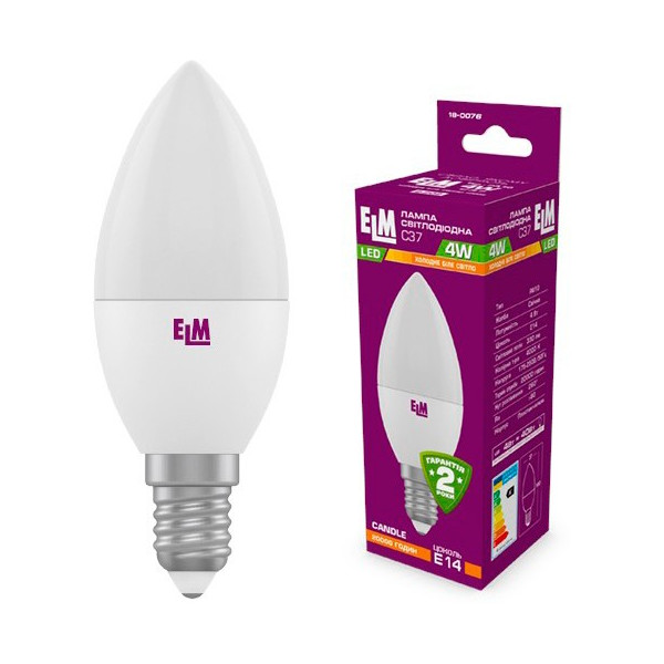 

Лампа светодиодная ELM С37 4W PA10 E14 3000K ELM 320lm (18-0076)