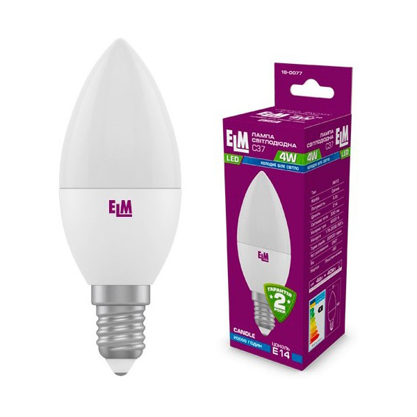 

Лампа светодиодная ELM С37 4W PA10 E14 4000K ELM 330lm (18-0077)