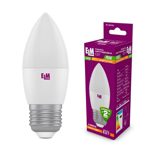 

Лампа светодиодная ELM С37 4W PA10 E27 3000K ELM 320lm (18-0078)