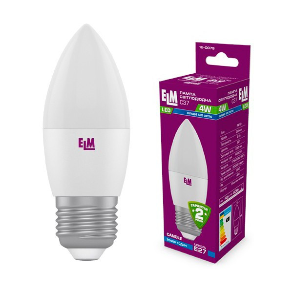 

Лампа светодиодная ELM С37 4W PA10 E27 4000K ELM 330lm (18-0079)