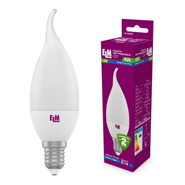 

Лампа светодиодная ELM С37 4W PA10 E14 4000K ELM 350lm (18-0088)