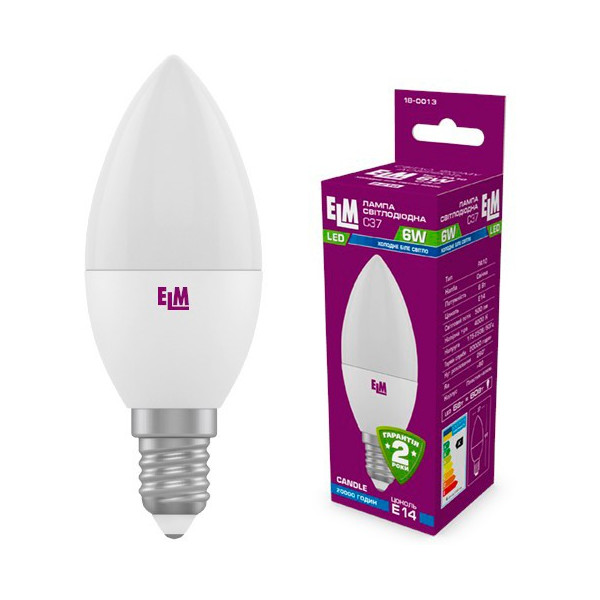 

Лампа светодиодная ELM С37 6W PA10 E14 4000K ELM 500lm (18-0013)