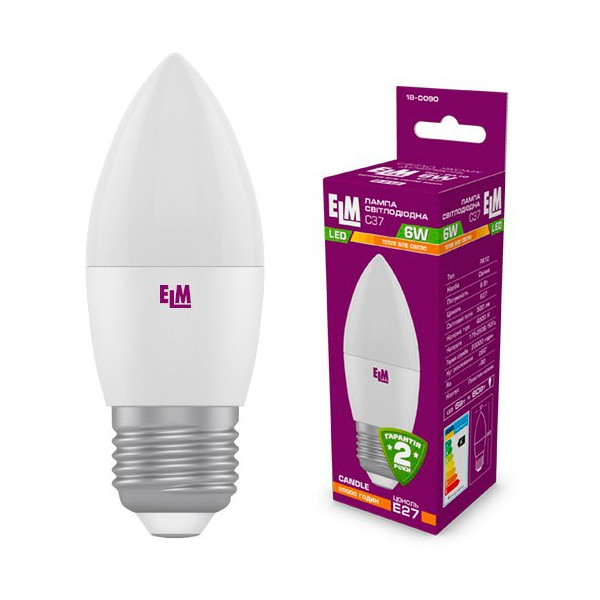 

Лампа светодиодная ELM С37 6W PA10 E27 3000K ELM 470lm (18-0090)