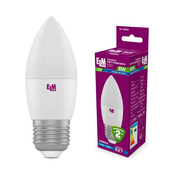 

Лампа светодиодная ELM С37 6W PA10 E27 4000K ELM 500lm (18-0050)