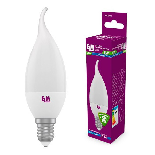 

Лампа светодиодная ELM С37 6W PA10 E14 4000K ELM 500lm (18-0089)
