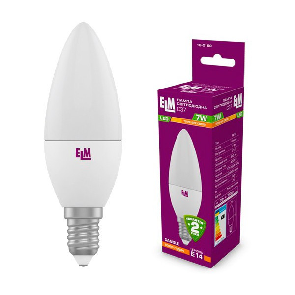 

Лампа светодиодная ELM C37 7W PA10 E14 3000K 550lm (18-0160)