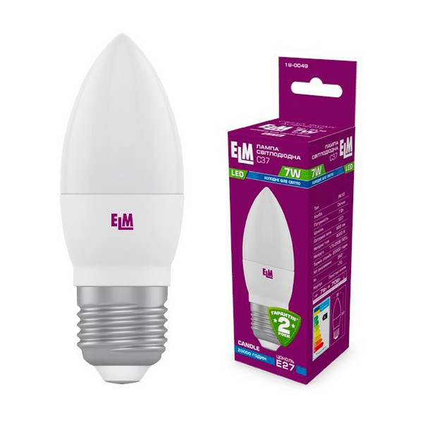 

Лампа светодиодная ELM C37 7W PA10 E27 4000K 600lm (18-0049)