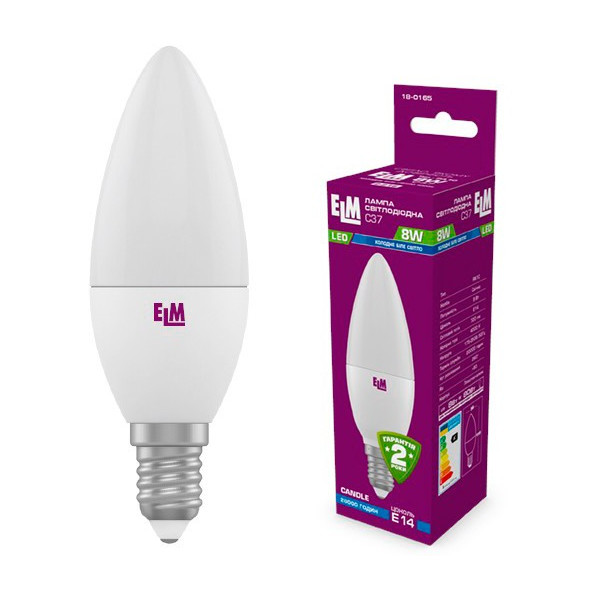 

Лампа светодиодная ELM C37 8W PA10 E14 4000K 720lm (18-0165)
