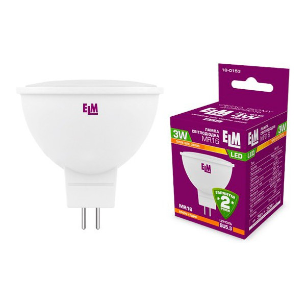 

Лампа светодиодная ELM MR16 3W PA10 GU5.3 3000K 220lm 120гр. (18-0153)