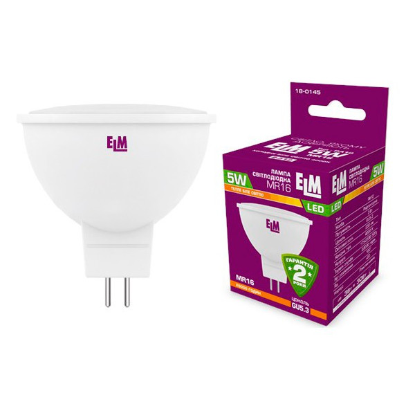 

Лампа светодиодная ELM MR16 5W PA10 GU5.3 3000K 430lm 120гр. (18-0145)