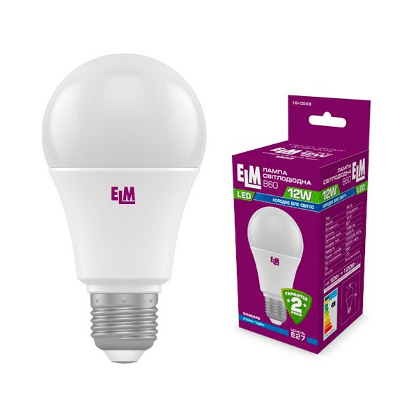 

Лампа светодиодная ELM B60 PA-10 12W E27 4000K (18-0043)