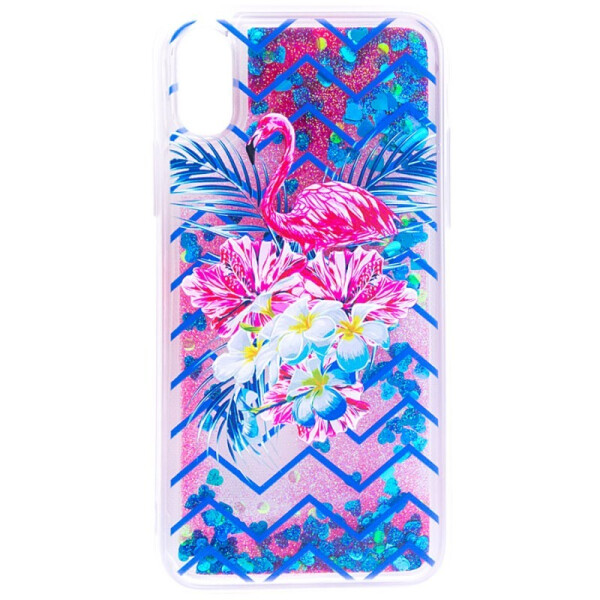 

TPU+PC чехол Liquid (glitter) для Apple iPhone X (5.8") / XS (5.8") (5) Розово-синий фламинго с букетом (is_00000024134_24)
