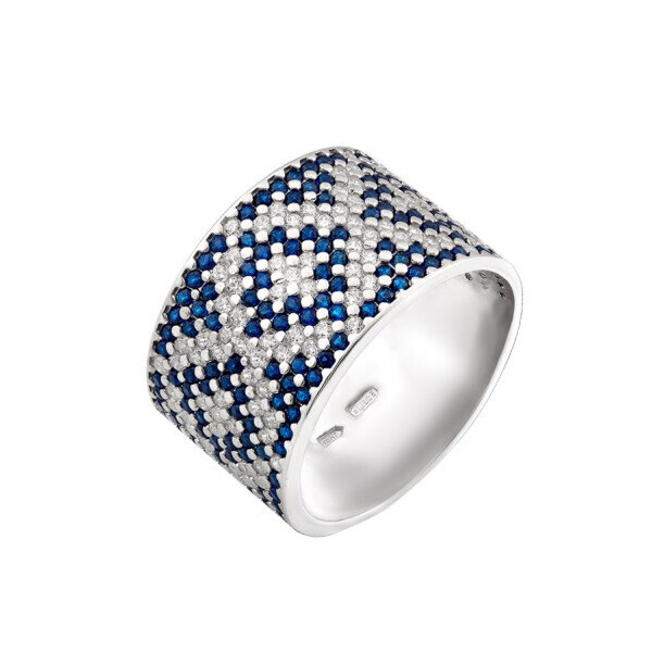 

Серебряное кольцо GS широкий орнамент синие ромбы